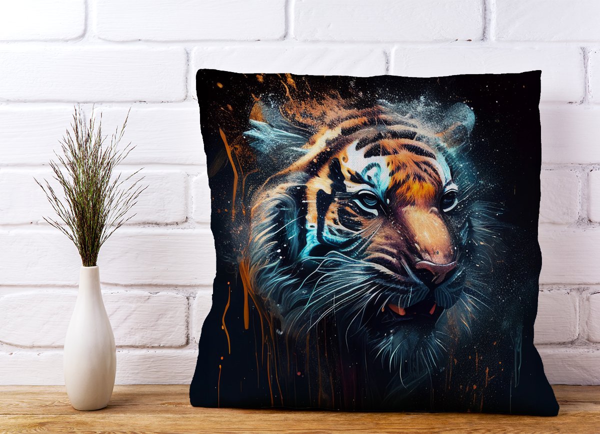 Tiger Face Splashart Dark Background Cushions