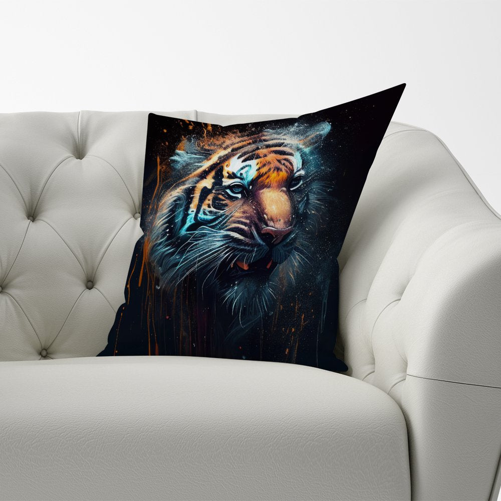 Tiger Face Splashart Dark Background Cushions