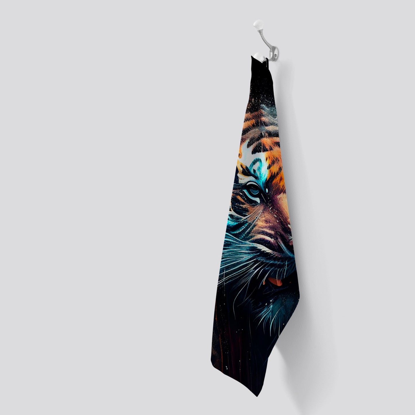 Tiger Face Splashart Dark Background Tea Towel