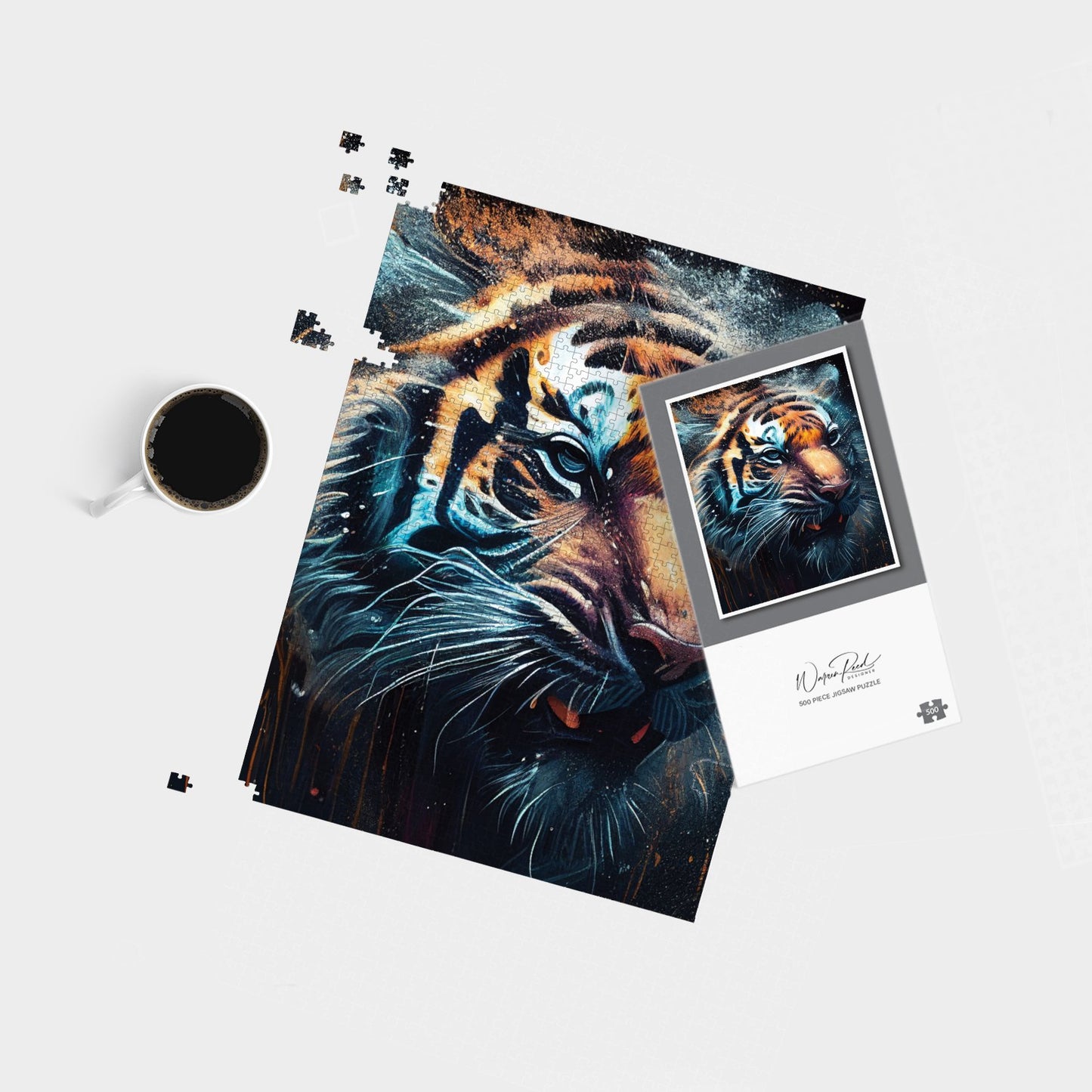 Tiger Face Splashart Dark Background Jigsaw Puzzle