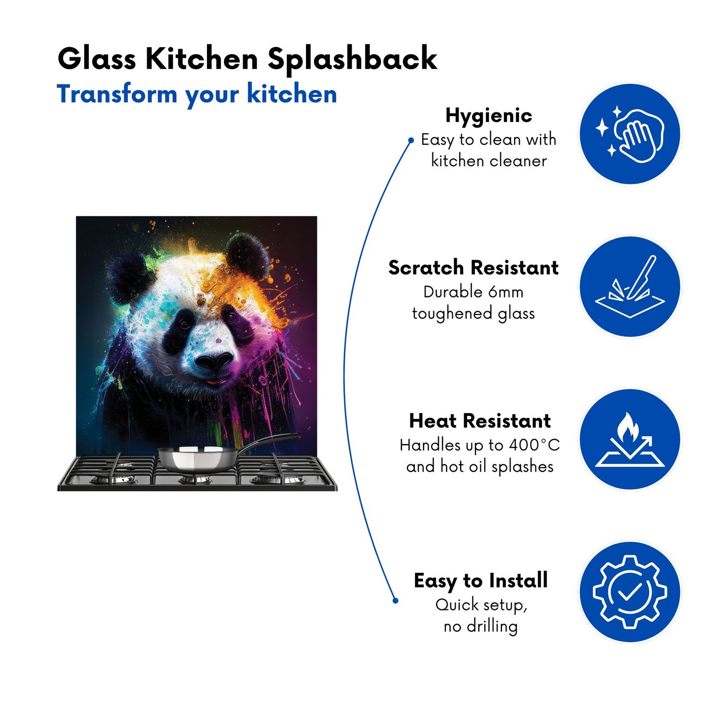 Panda Face Splashart Colourful Kitchen Splashback