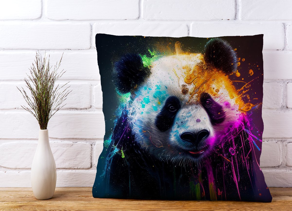 Panda Face Splashart Colourful Cushions