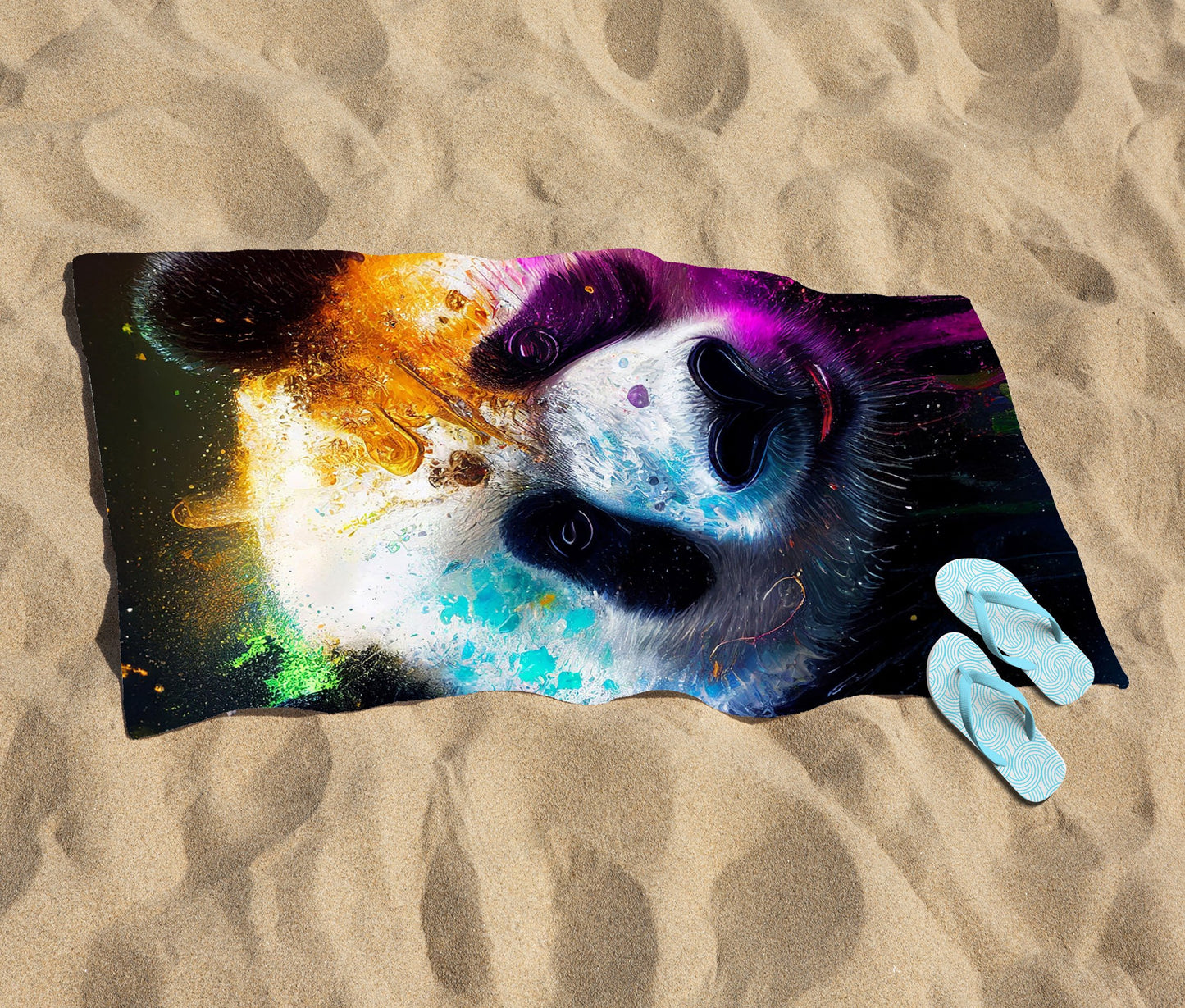 Panda Face Splashart Colourful Beach Towel
