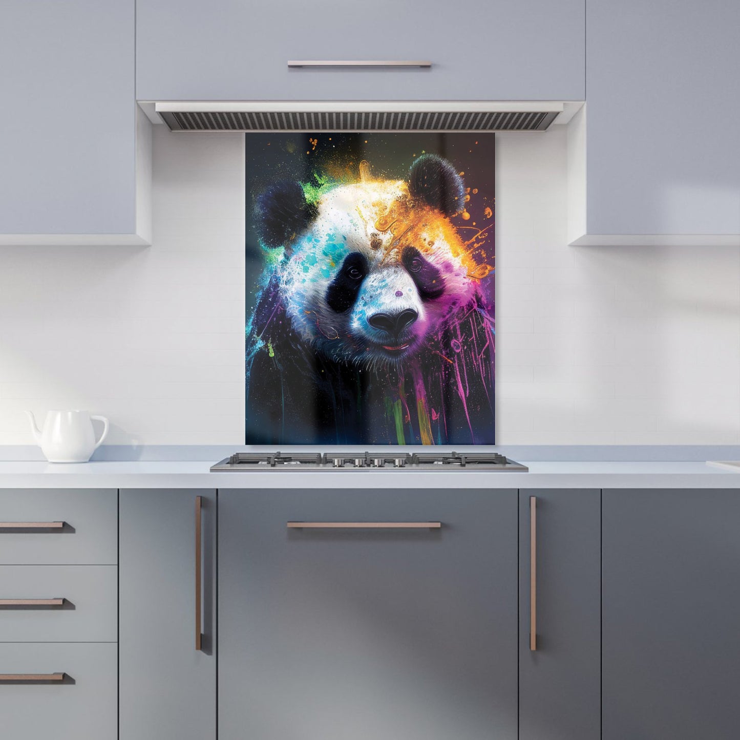 Panda Face Splashart Colourful Kitchen Splashback