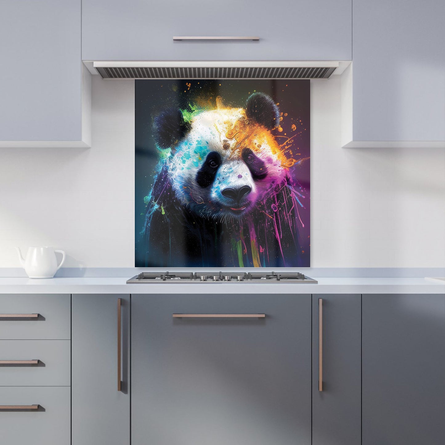Panda Face Splashart Colourful Kitchen Splashback