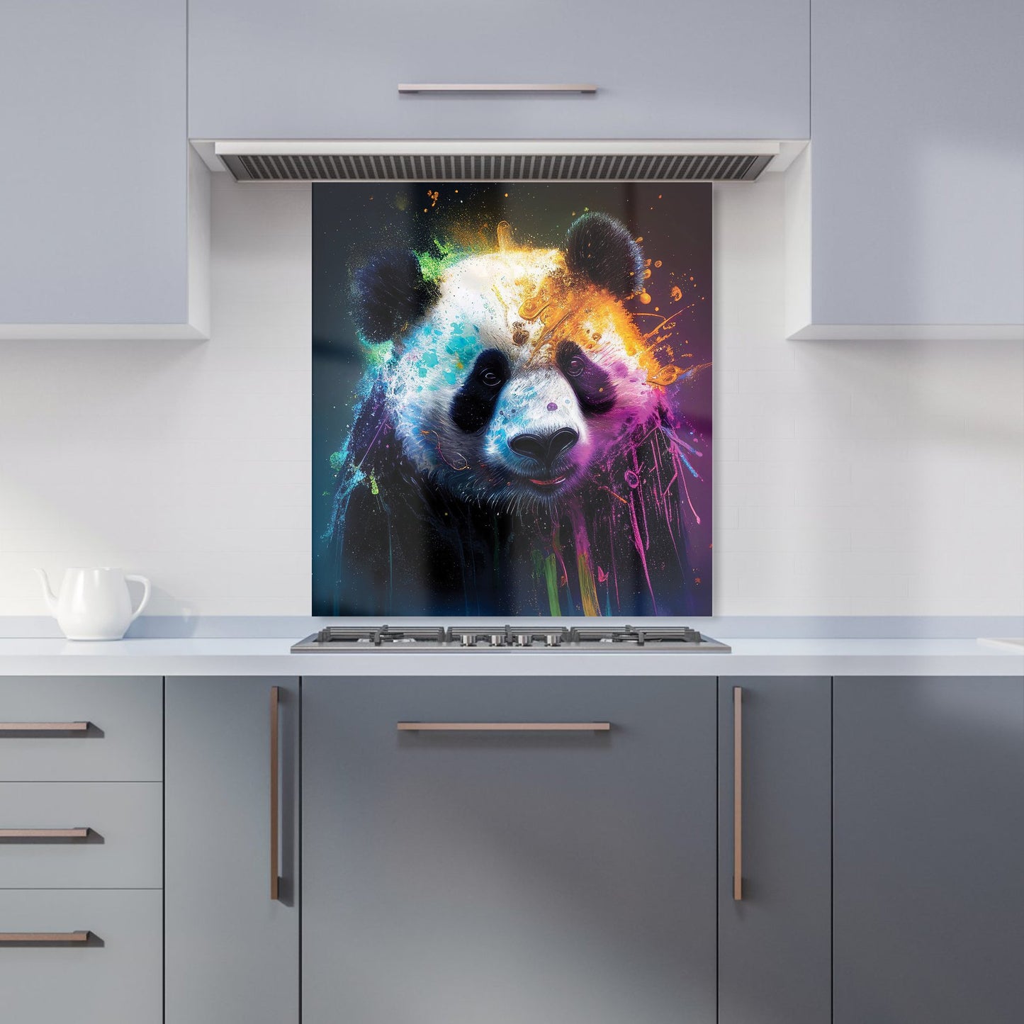 Panda Face Splashart Colourful Kitchen Splashback