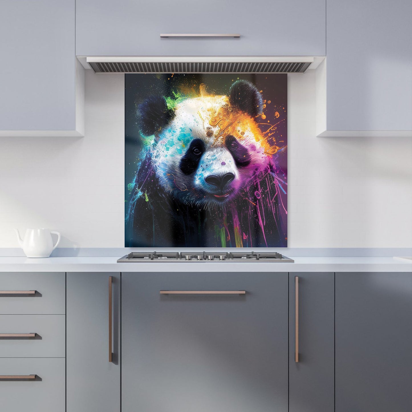 Panda Face Splashart Colourful Kitchen Splashback
