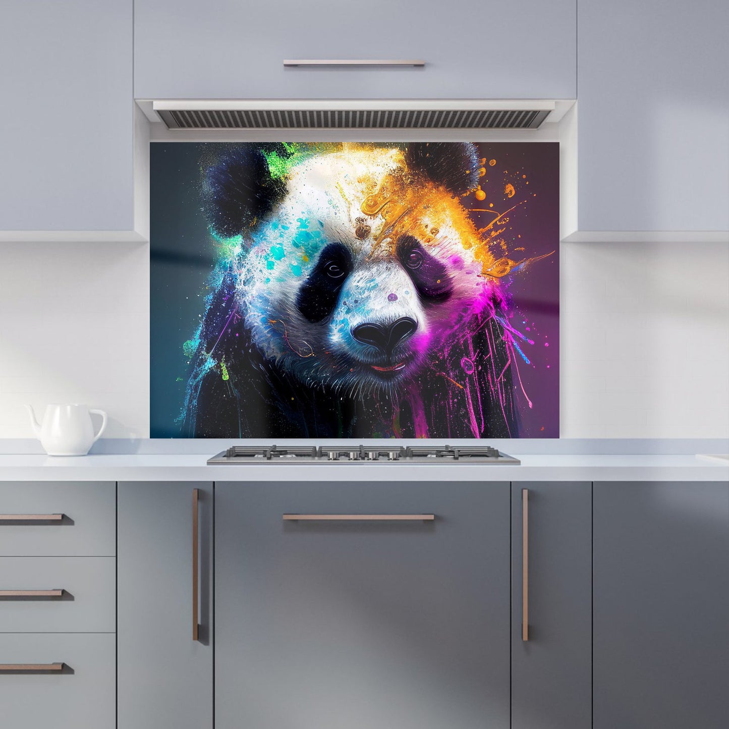 Panda Face Splashart Colourful Kitchen Splashback