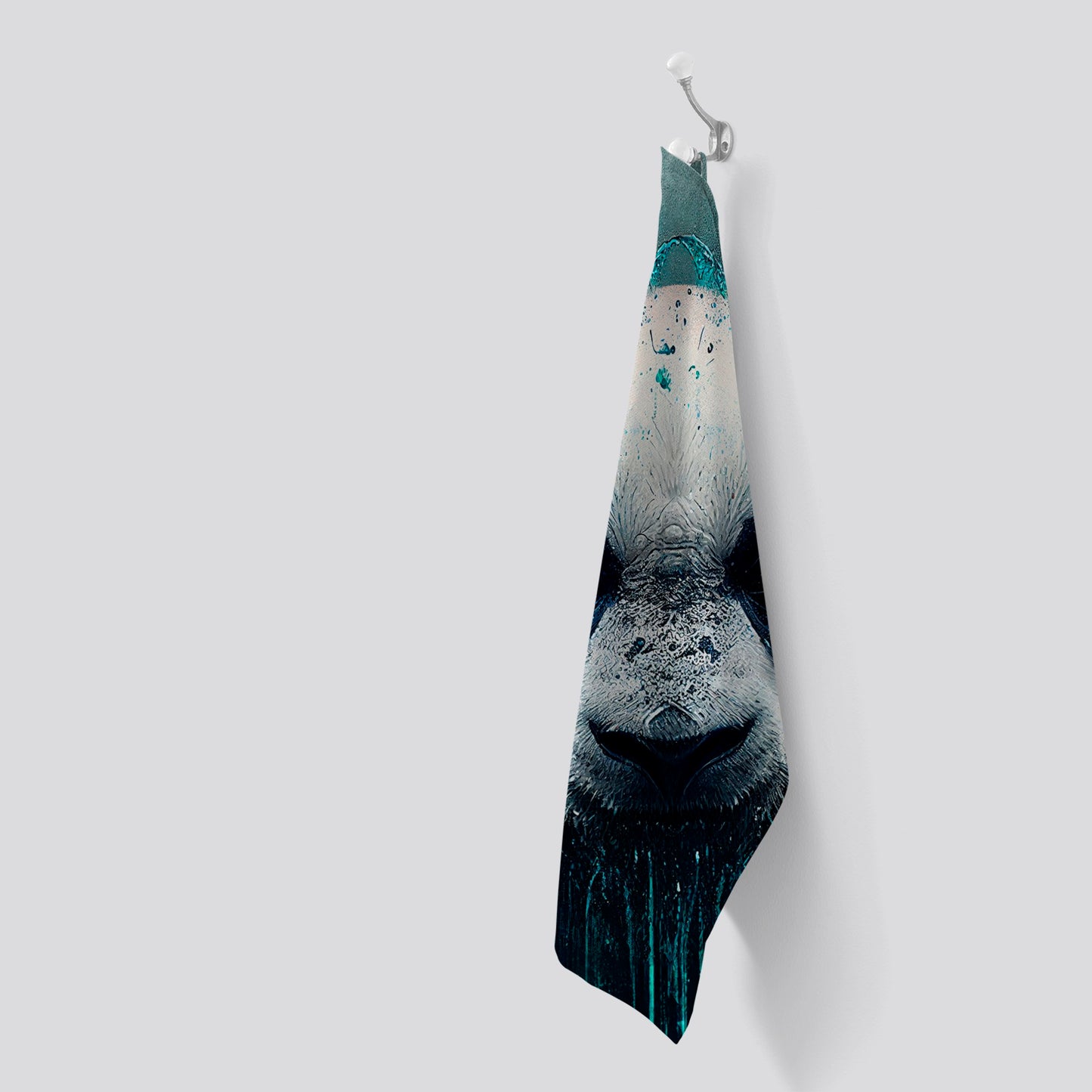 Panda Face Splashart Dark Background Tea Towel