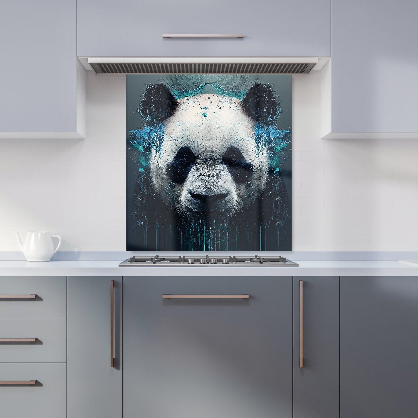 Panda Face Splashart Dark Background Kitchen Splashback