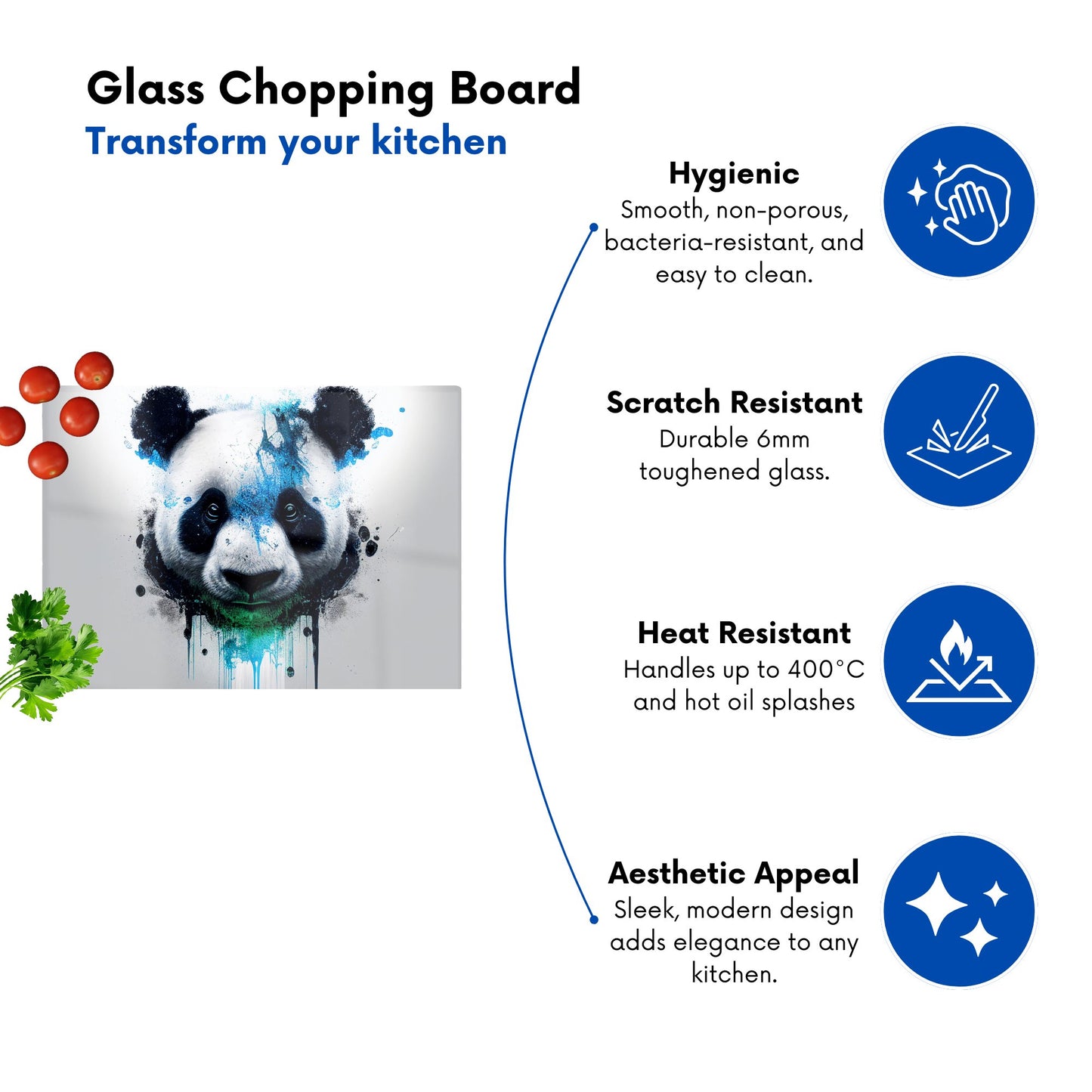 Panda Face Splashart Light Background Glass Chopping Board