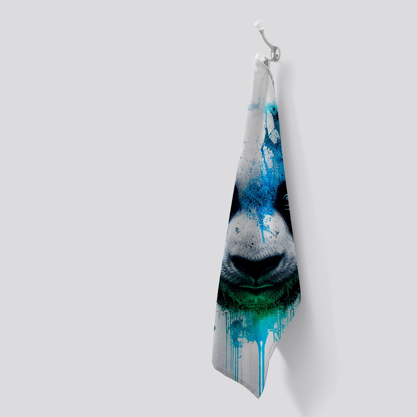 Panda Face Splashart Light Background Tea Towel