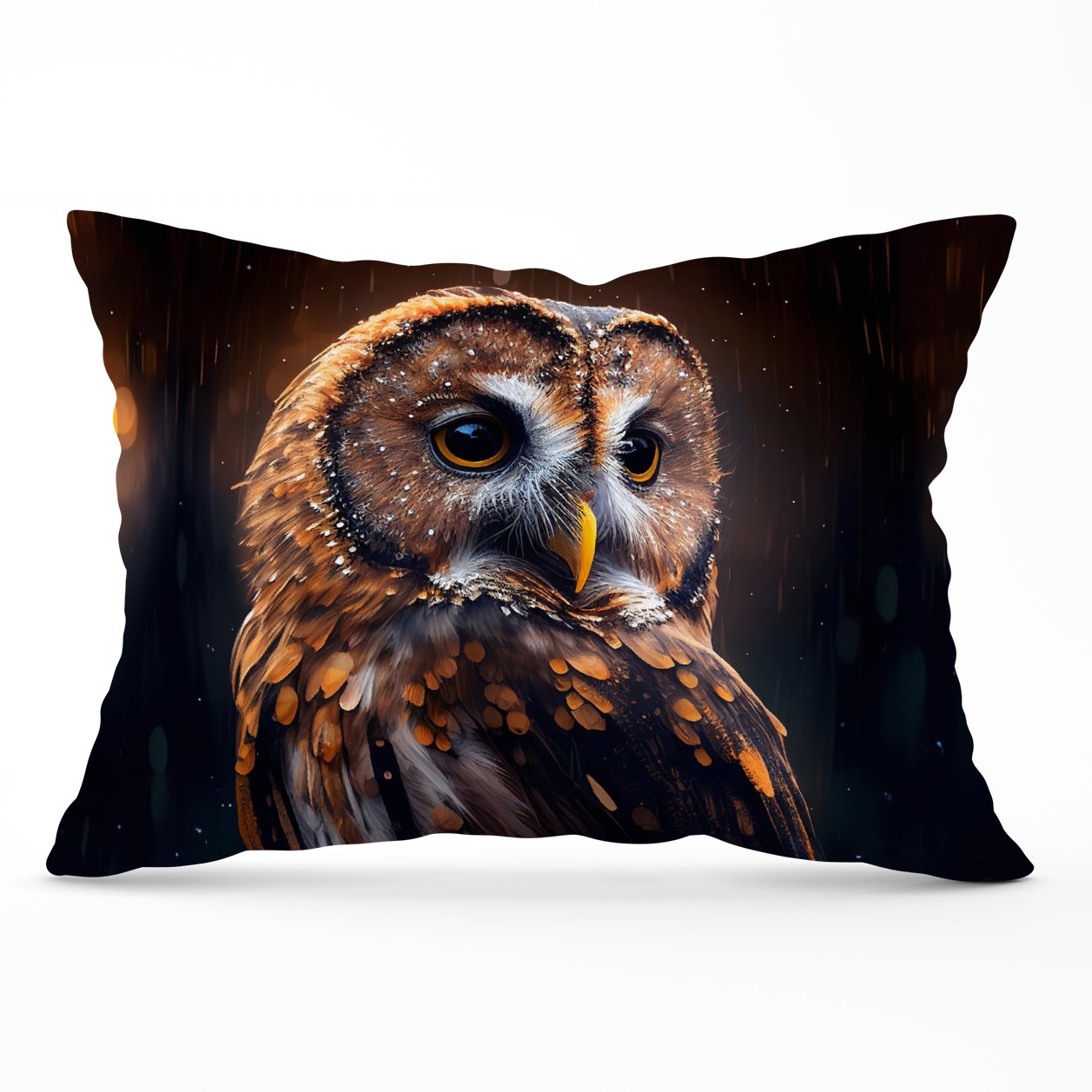 Tawny Owl Face Splashart Dark Background Cushions