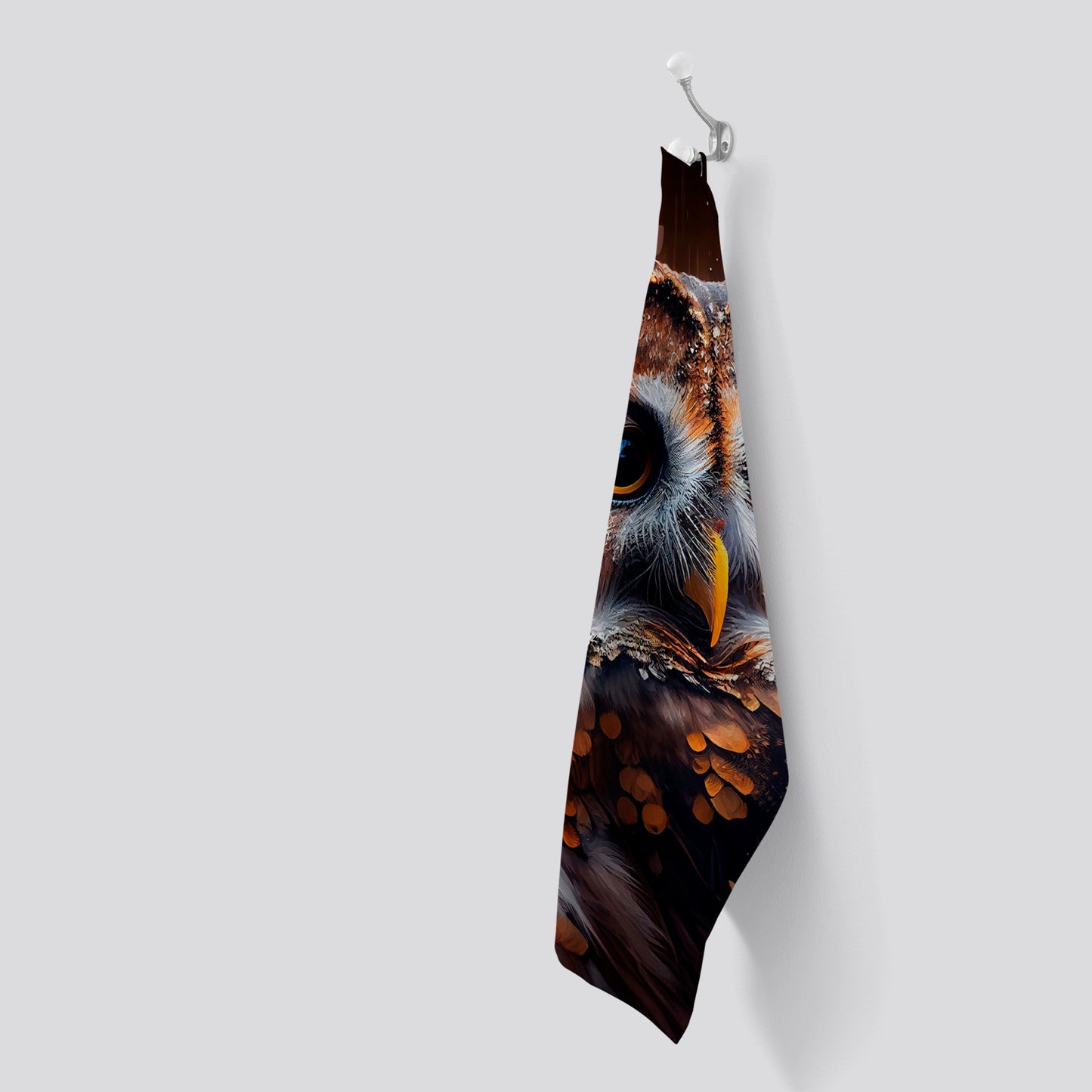 Tawny Owl Face Splashart Dark Background Tea Towel