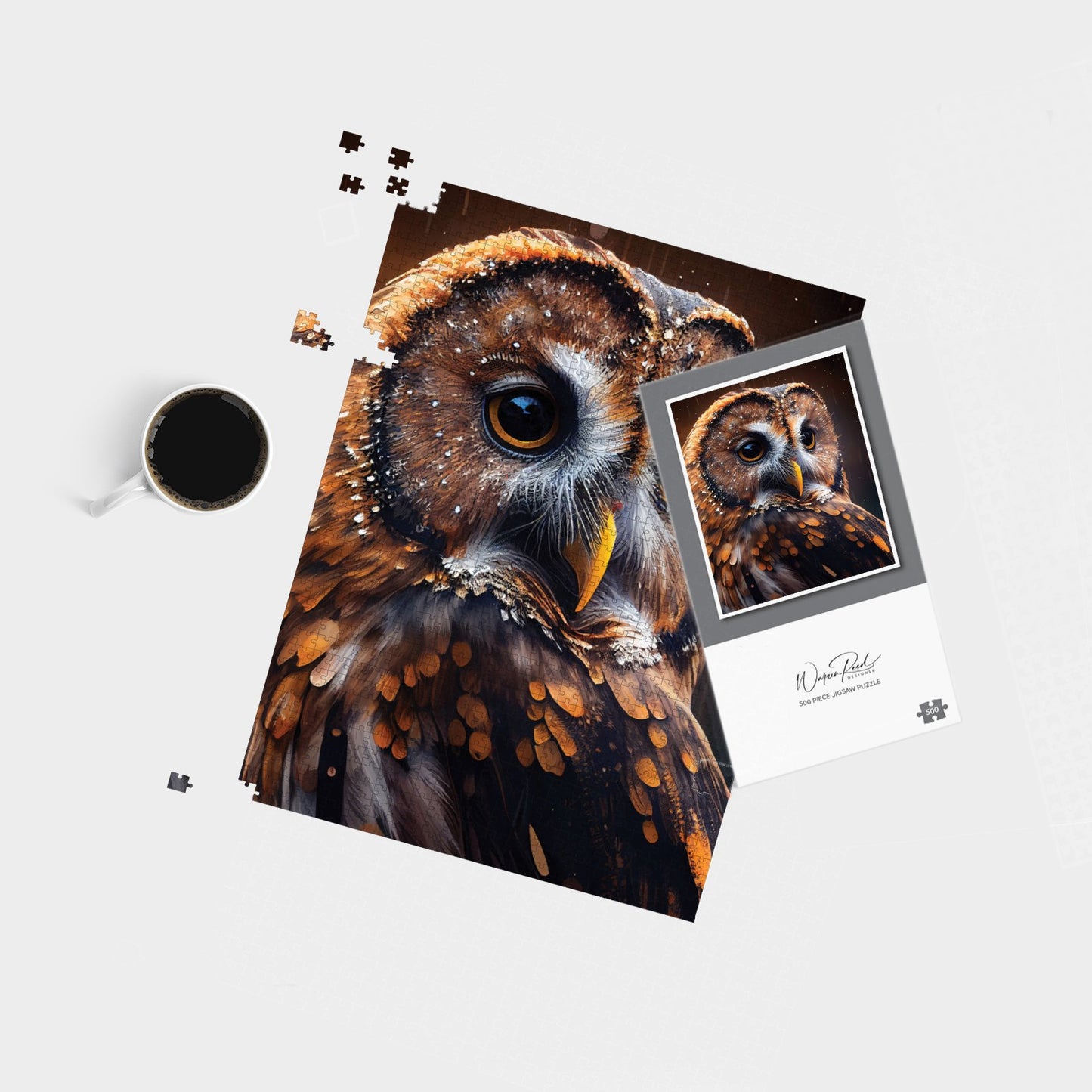 Tawny Owl Face Splashart Dark Background Jigsaw Puzzle