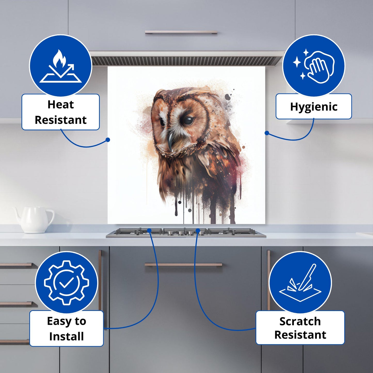 Tawny Owl Face Splashart Light Background Kitchen Splashback