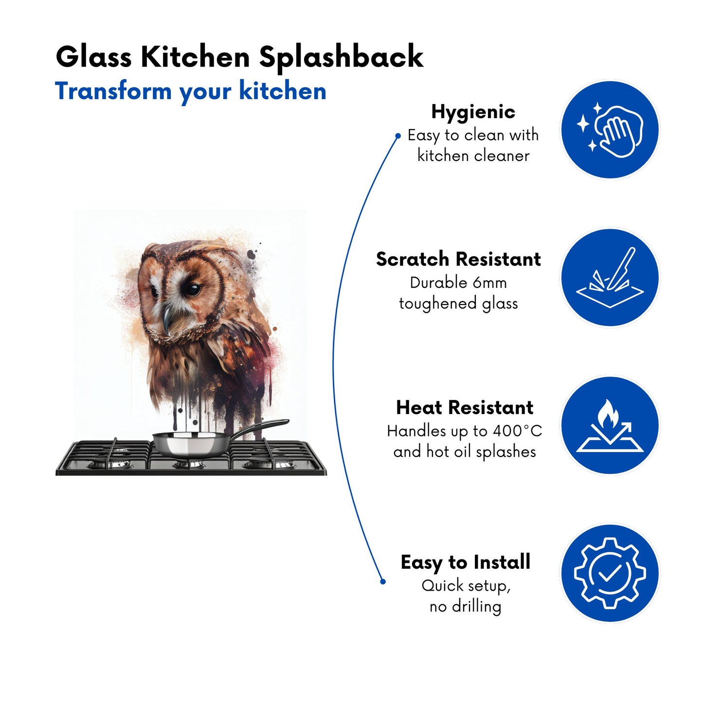 Tawny Owl Face Splashart Light Background Kitchen Splashback