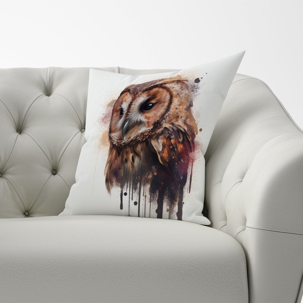 Tawny Owl Face Splashart Light Background Cushions