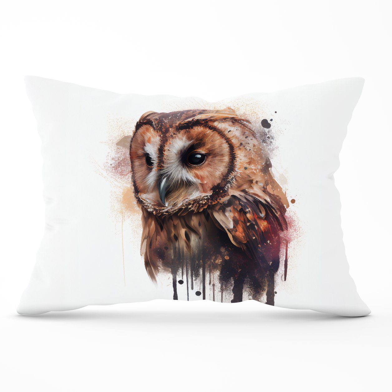 Tawny Owl Face Splashart Light Background Cushions