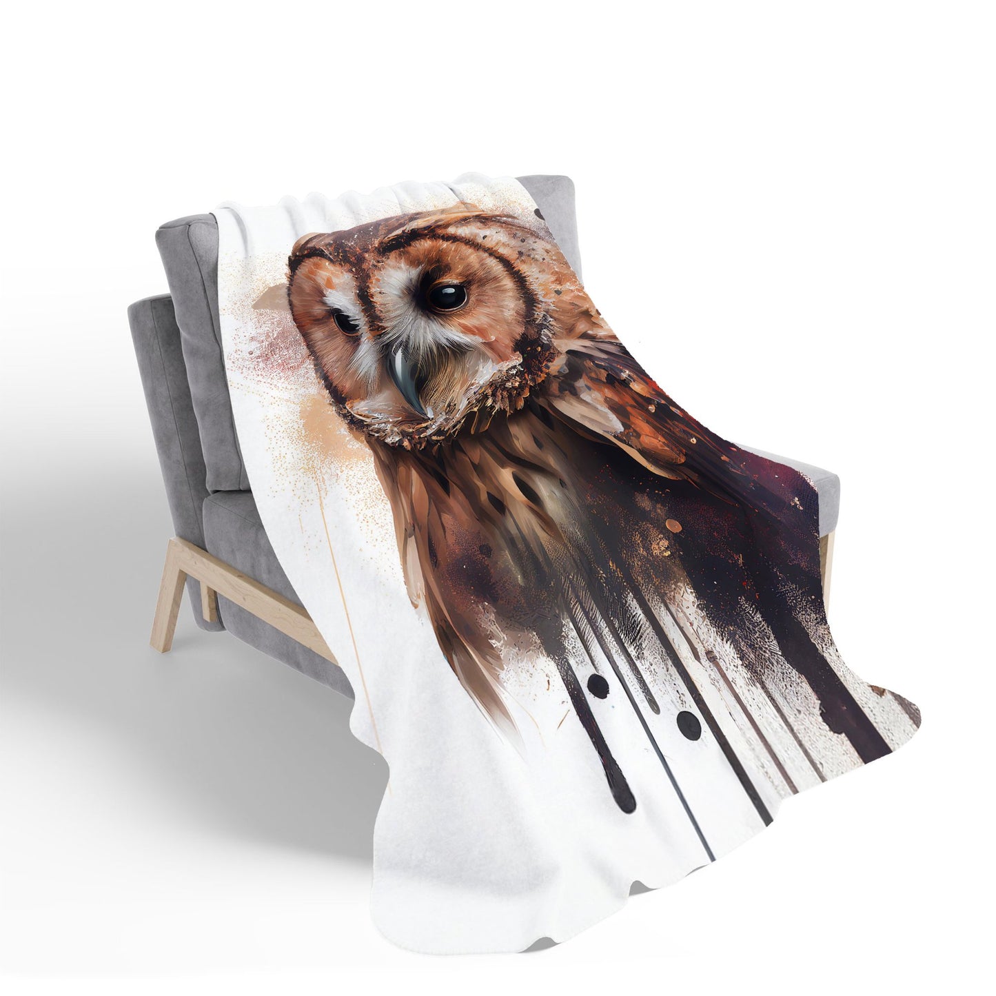 Tawny Owl Face Splashart Light Background Sherpa Blanket