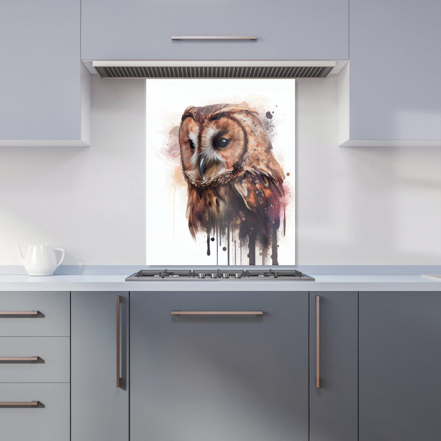 Tawny Owl Face Splashart Light Background Kitchen Splashback