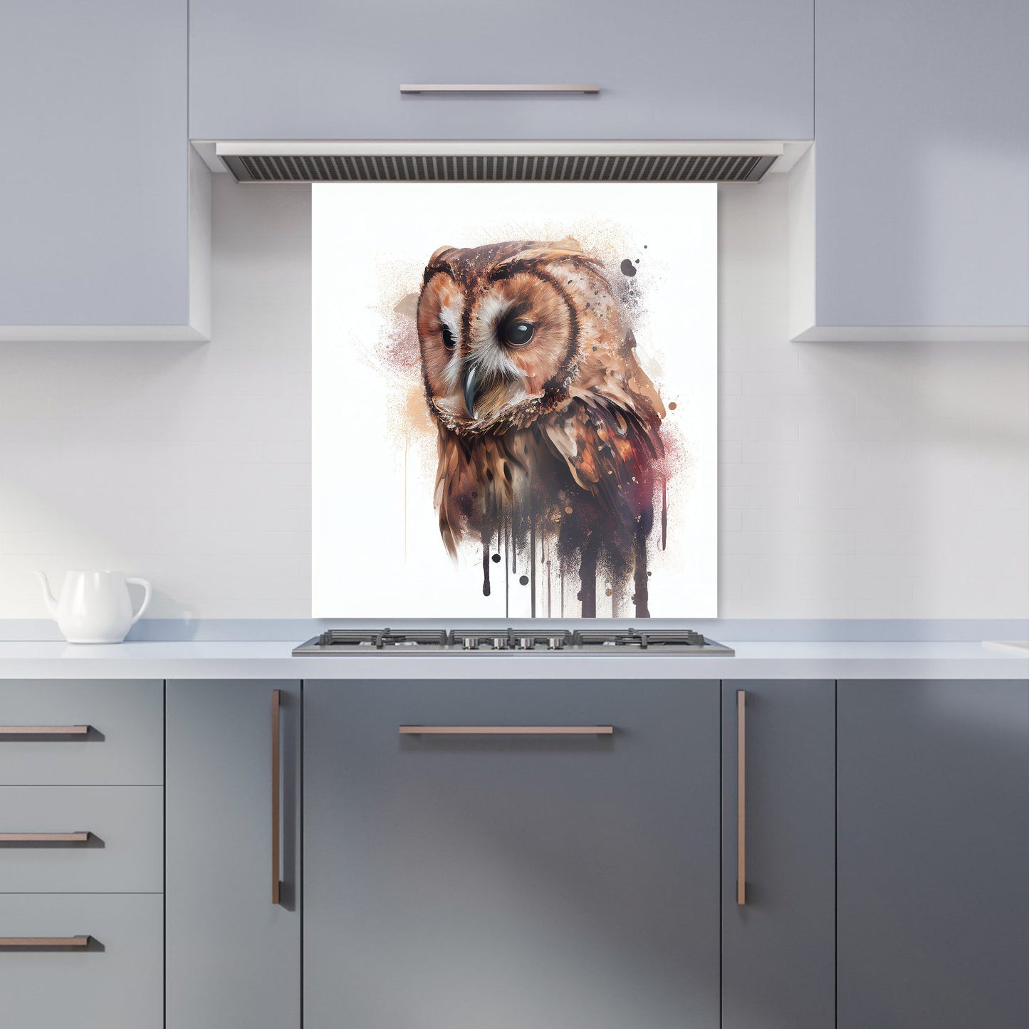 Tawny Owl Face Splashart Light Background Kitchen Splashback