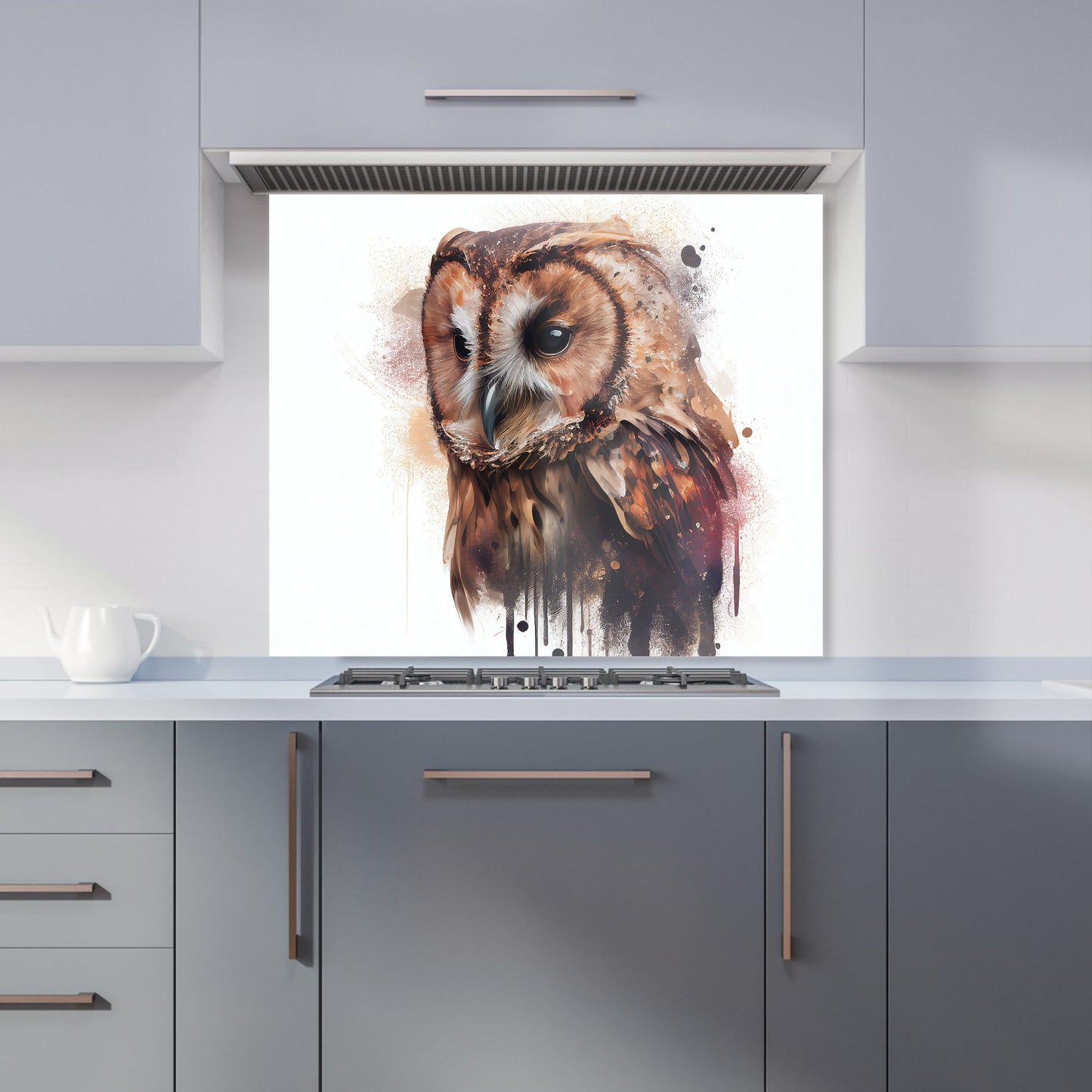 Tawny Owl Face Splashart Light Background Kitchen Splashback