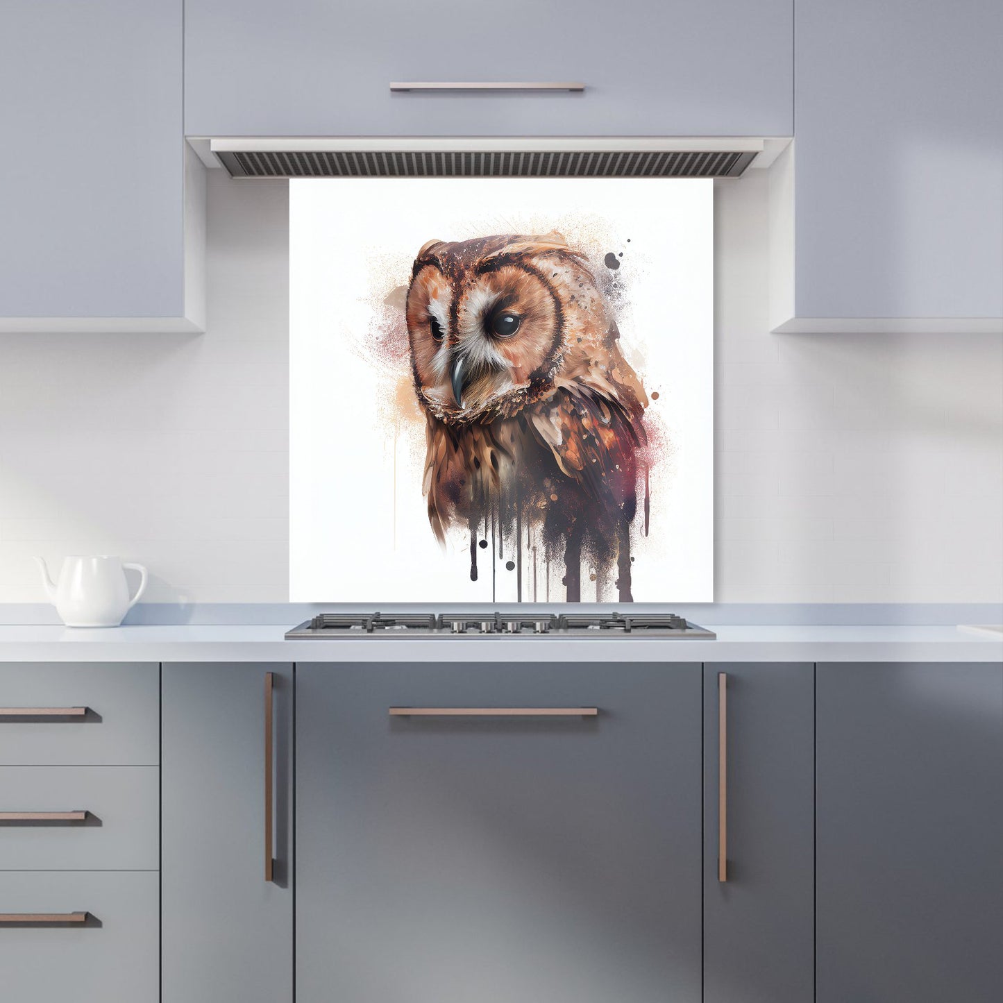 Tawny Owl Face Splashart Light Background Kitchen Splashback