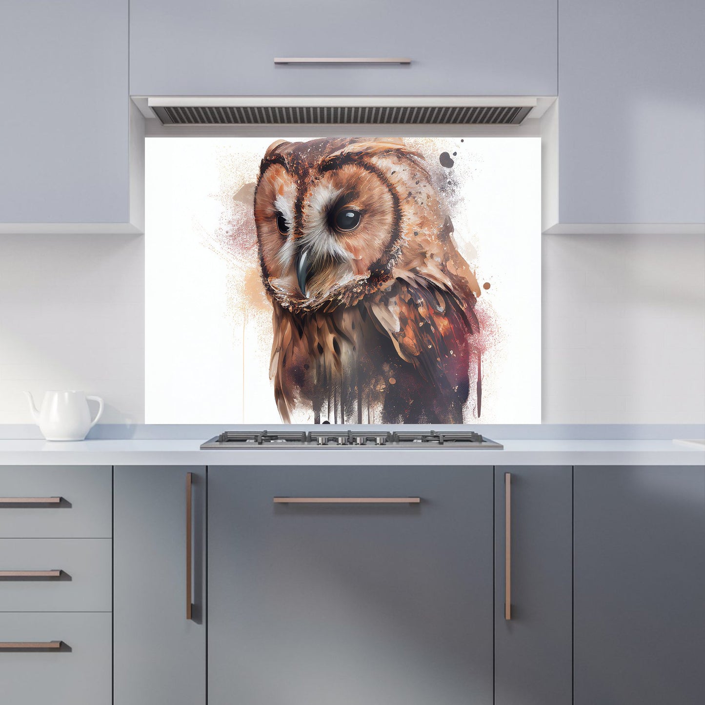 Tawny Owl Face Splashart Light Background Kitchen Splashback