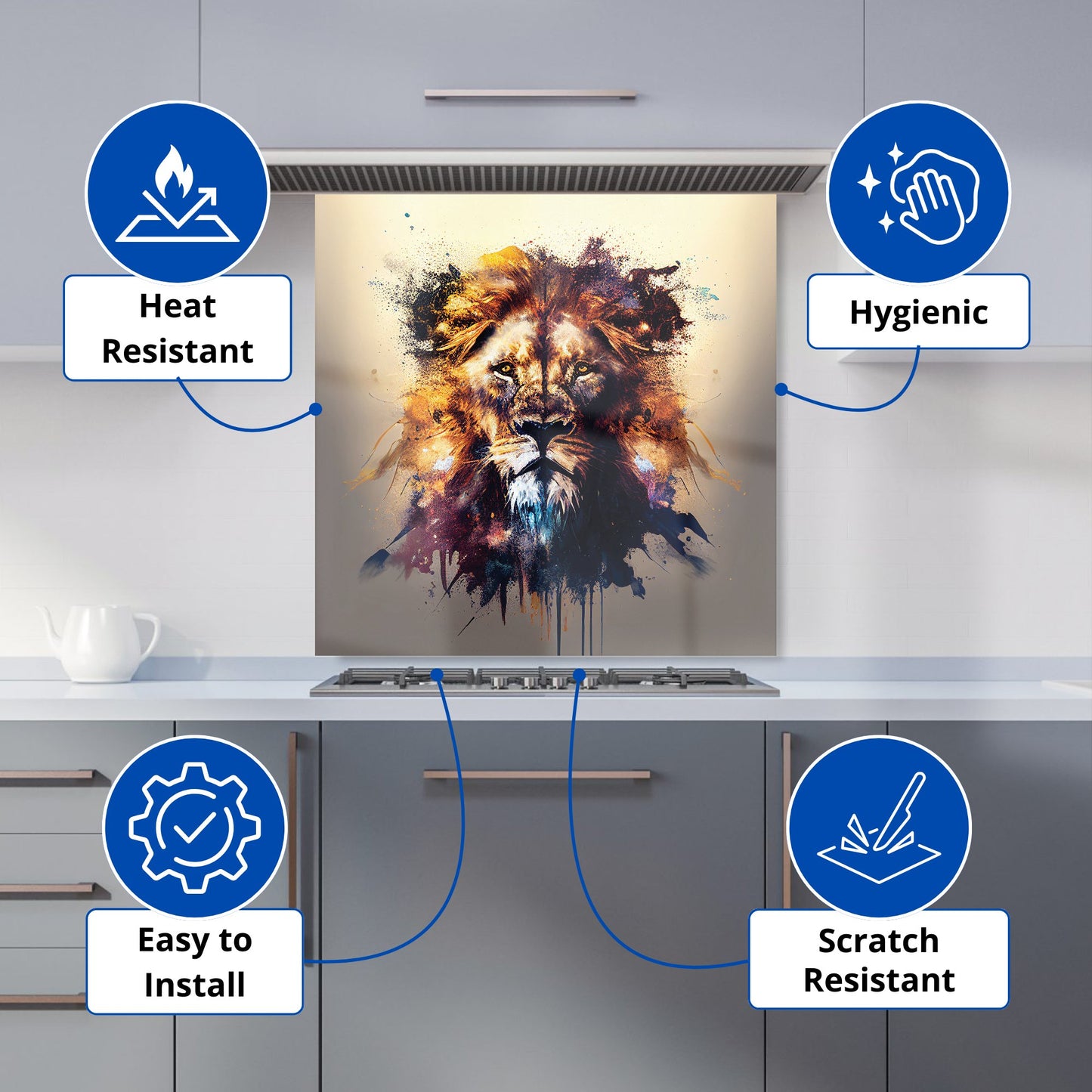 Majestic Lion Face Splashart Kitchen Splashback