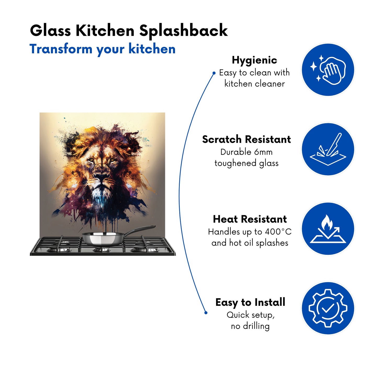 Majestic Lion Face Splashart Kitchen Splashback