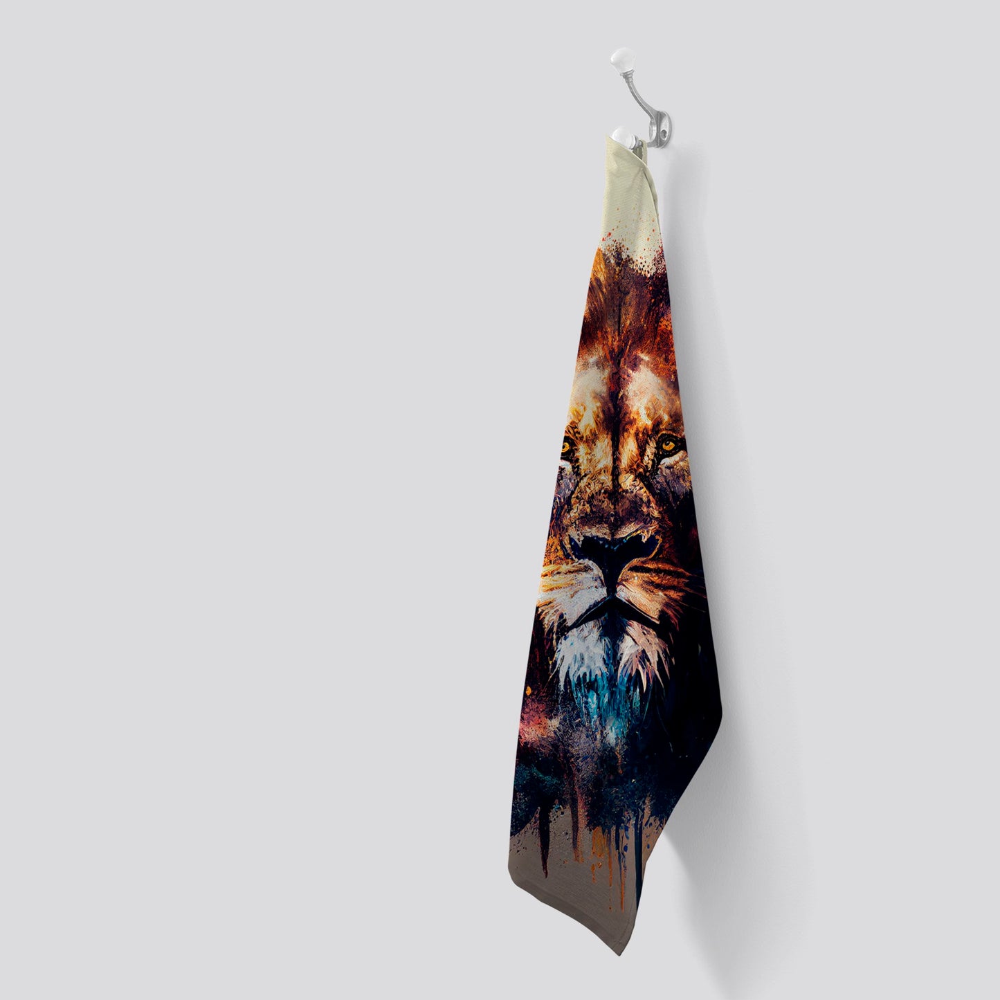 Majestic Lion Face Splashart Tea Towel