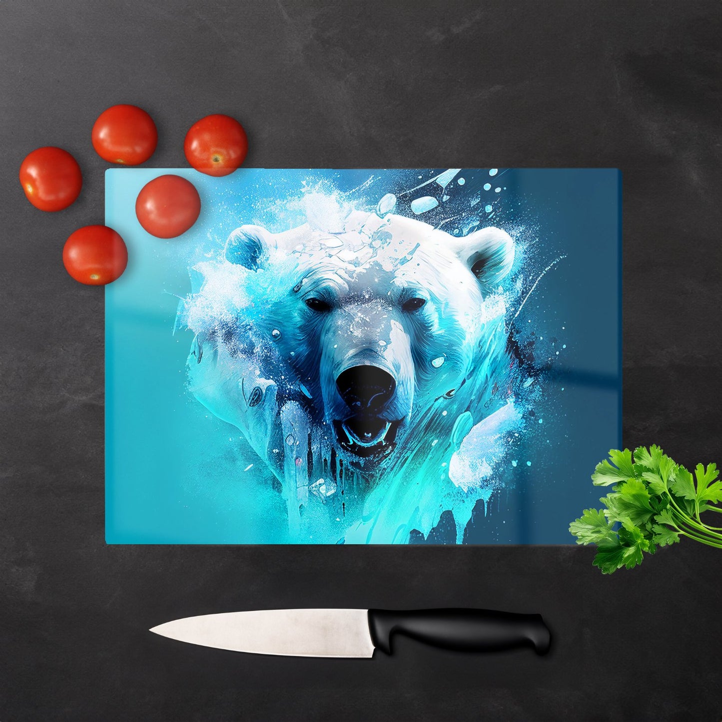 Polar Bear Face Splashart Glass Chopping Board