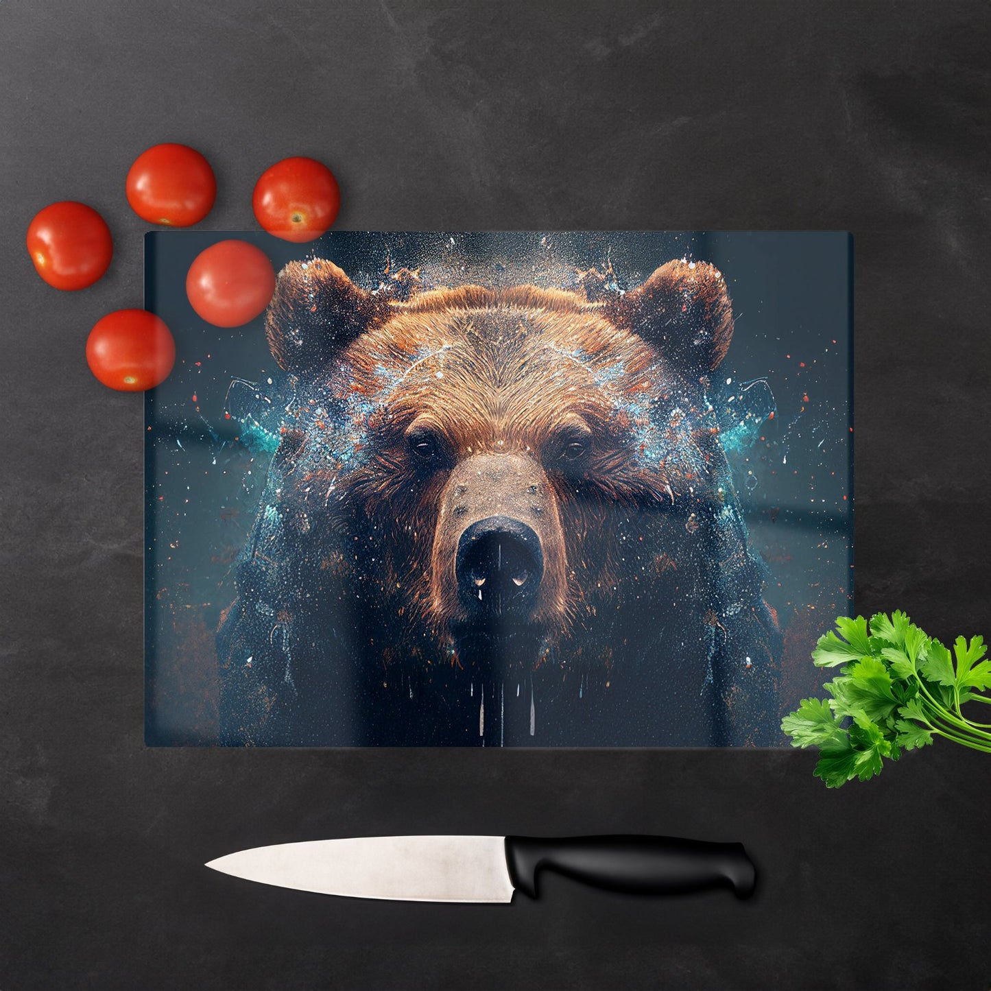 Brown Bear Face Splashart Glass Chopping Board