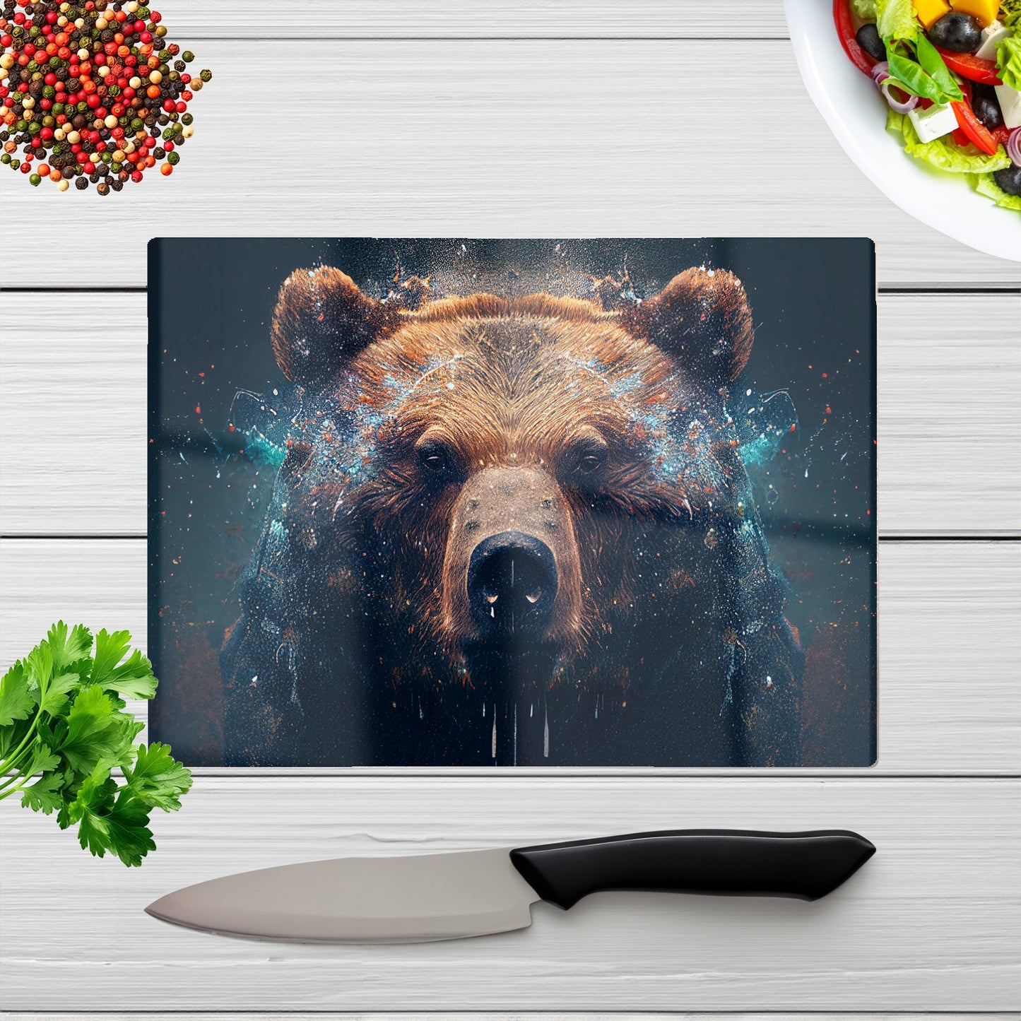 Brown Bear Face Splashart Glass Chopping Board