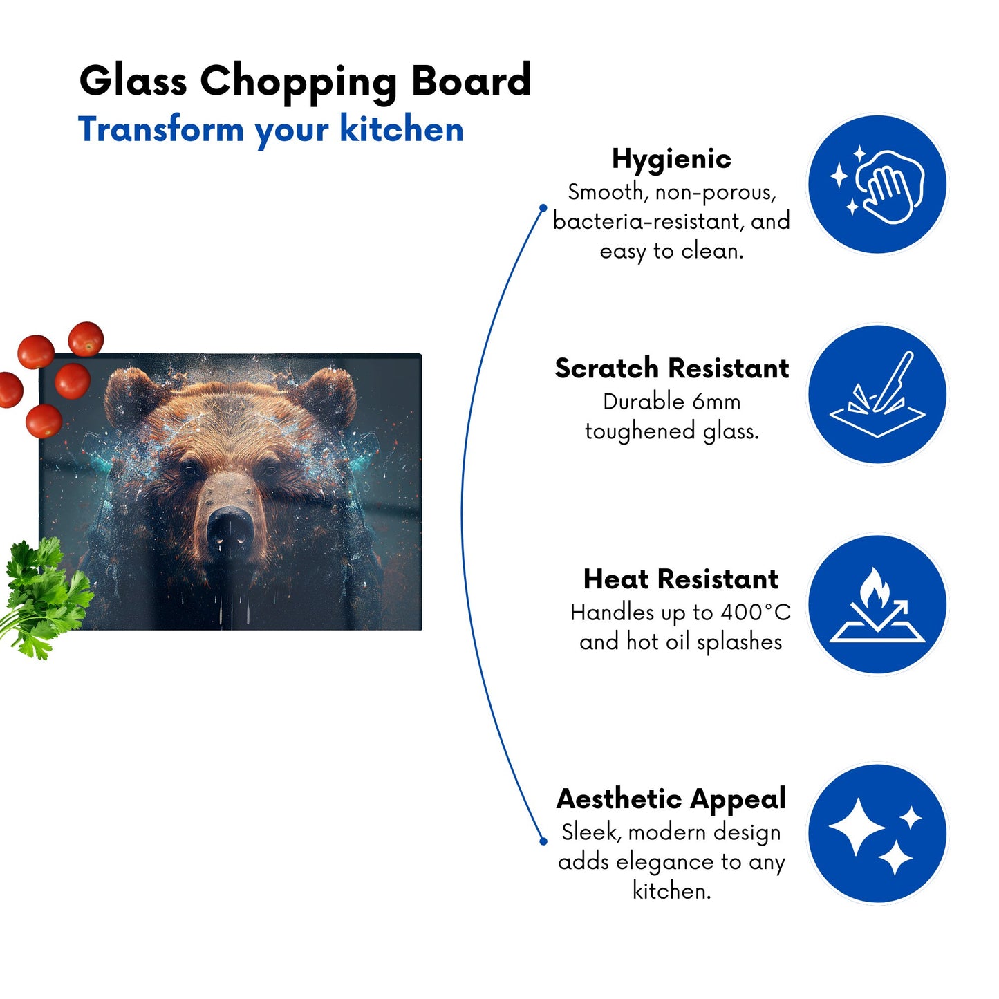 Brown Bear Face Splashart Glass Chopping Board
