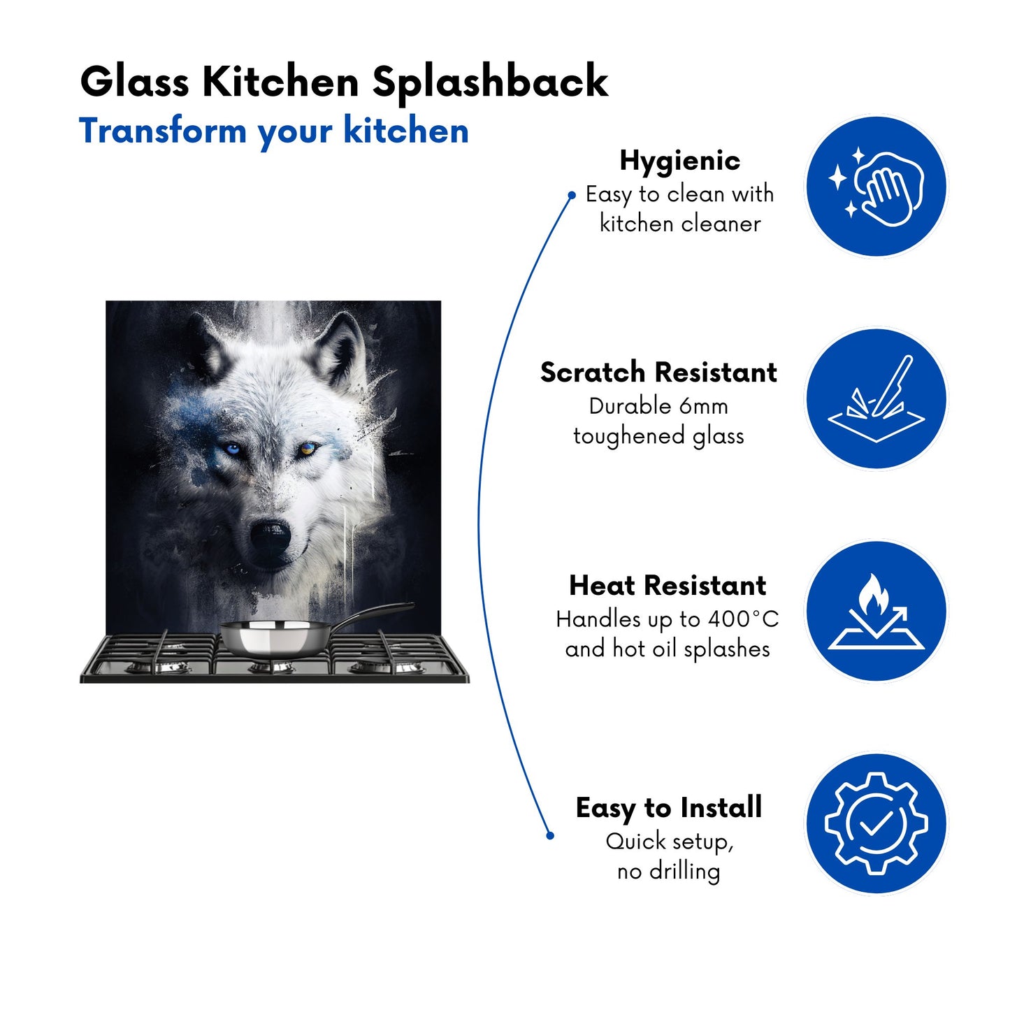 White Wolf Face Splashart Dark Backgrouns Kitchen Splashback