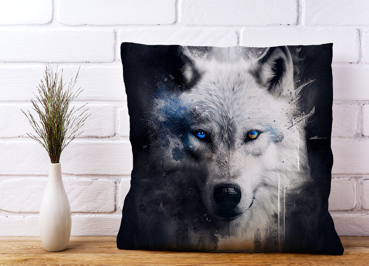 White Wolf Face Splashart Dark Backgrouns Cushions