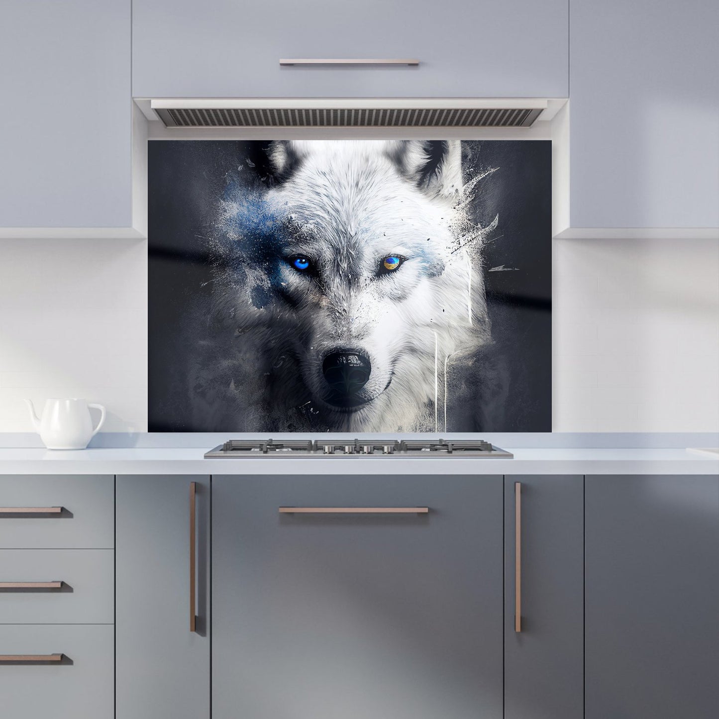 White Wolf Face Splashart Dark Backgrouns Kitchen Splashback