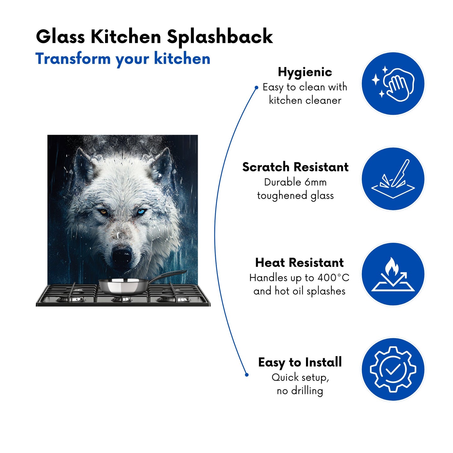 White Wolf Face Splashart Kitchen Splashback