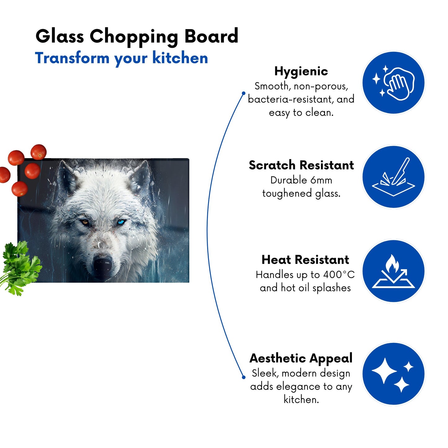 White Wolf Face Splashart Glass Chopping Board