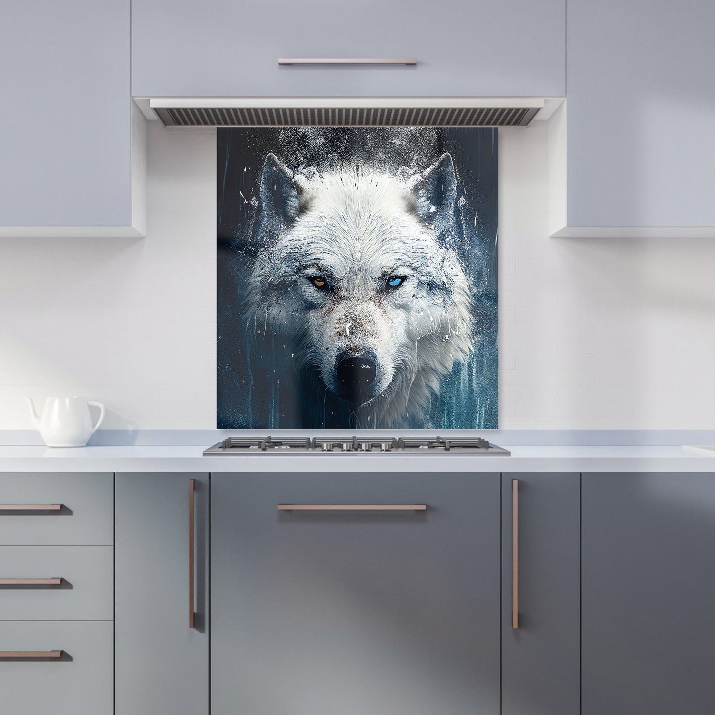 White Wolf Face Splashart Kitchen Splashback