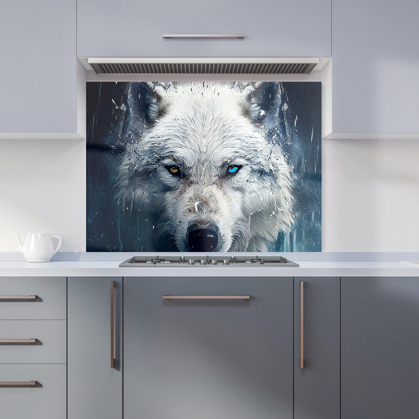 White Wolf Face Splashart Kitchen Splashback