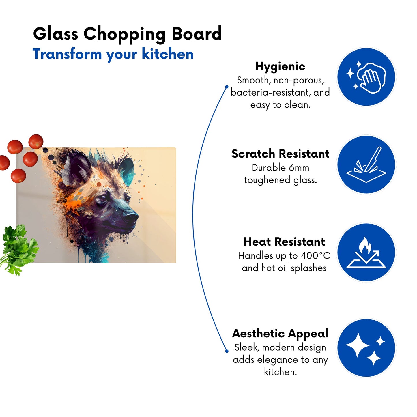 Hyena Face Splashart Light Background Glass Chopping Board