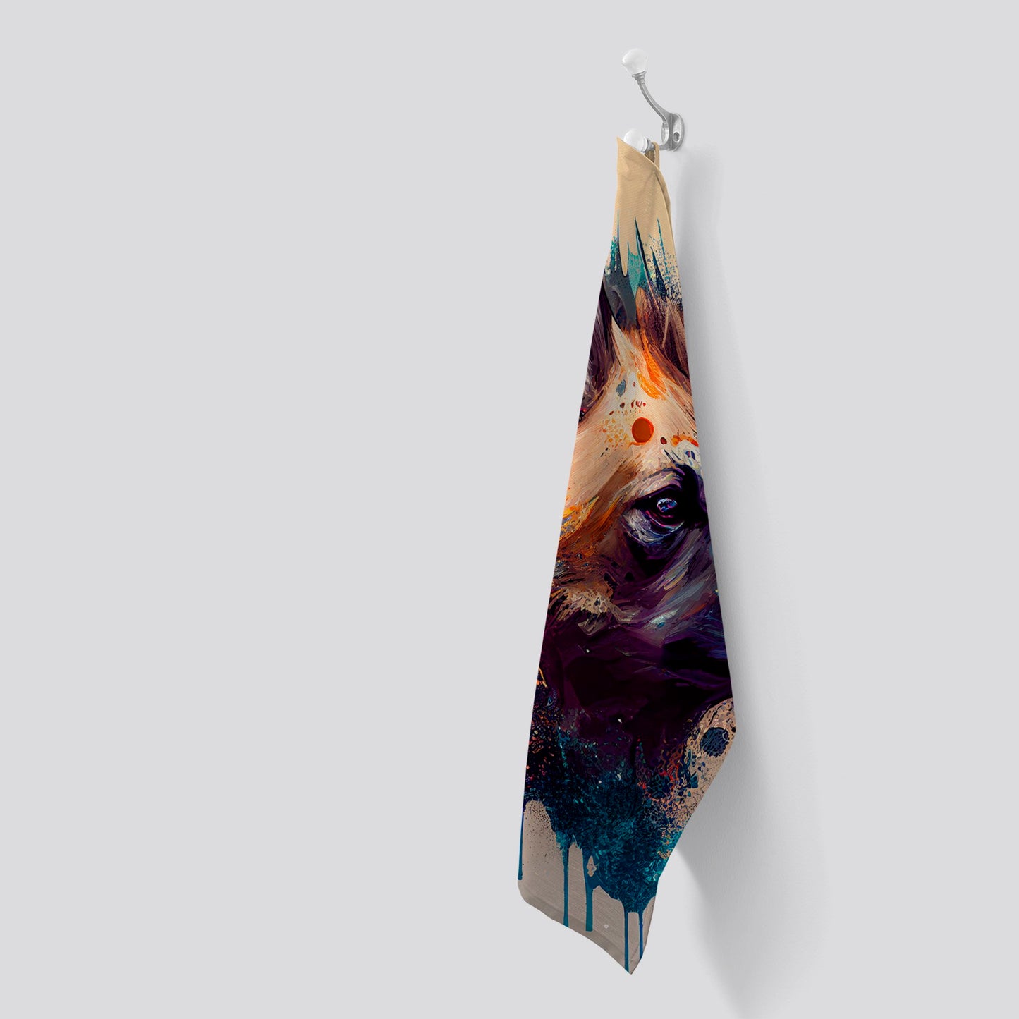 Hyena Face Splashart Light Background Tea Towel