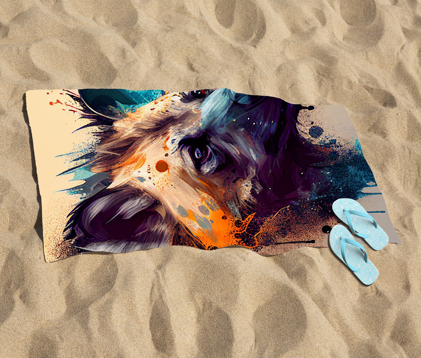 Hyena Face Splashart Light Background Beach Towel