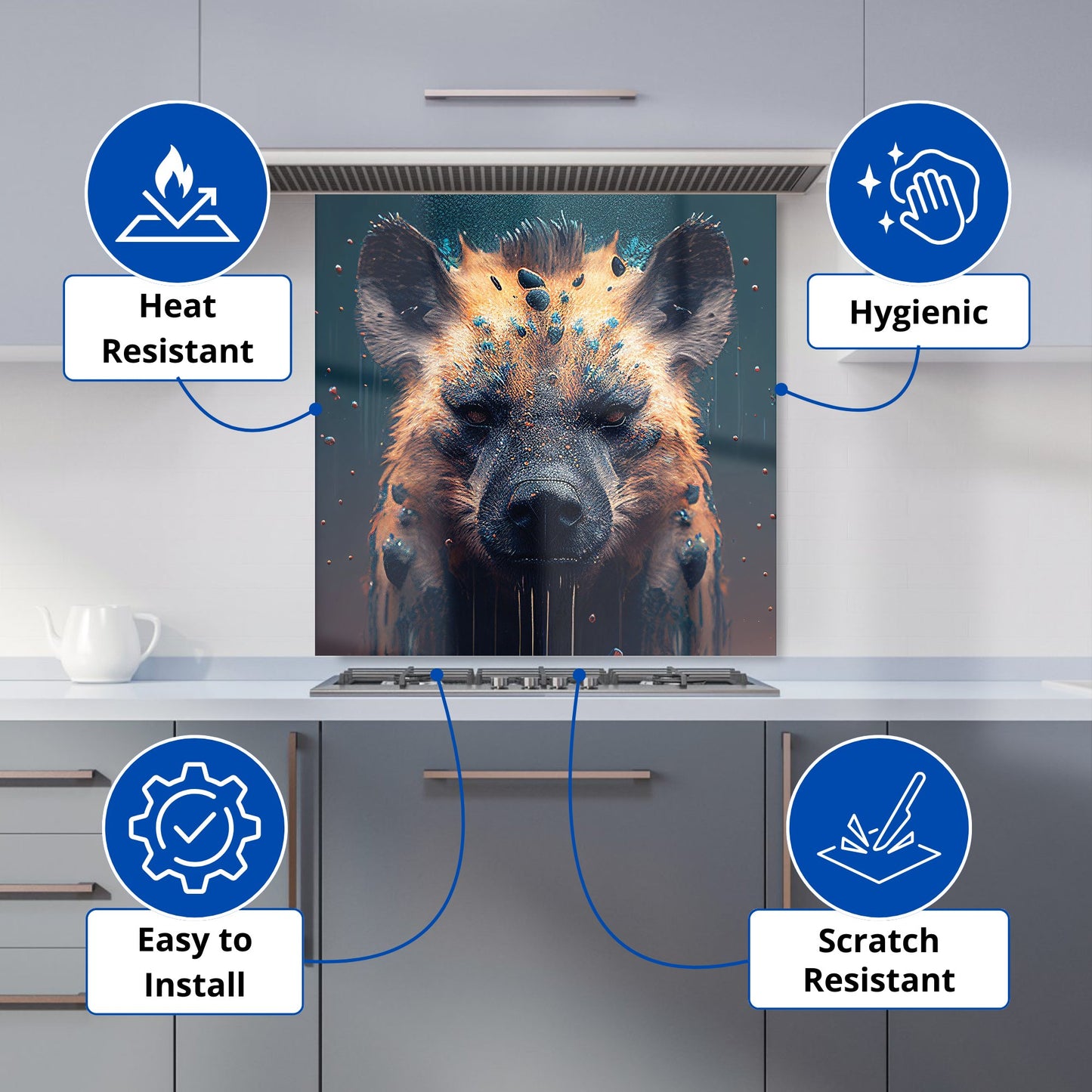 Hyena Face Splashart Dark Background Kitchen Splashback