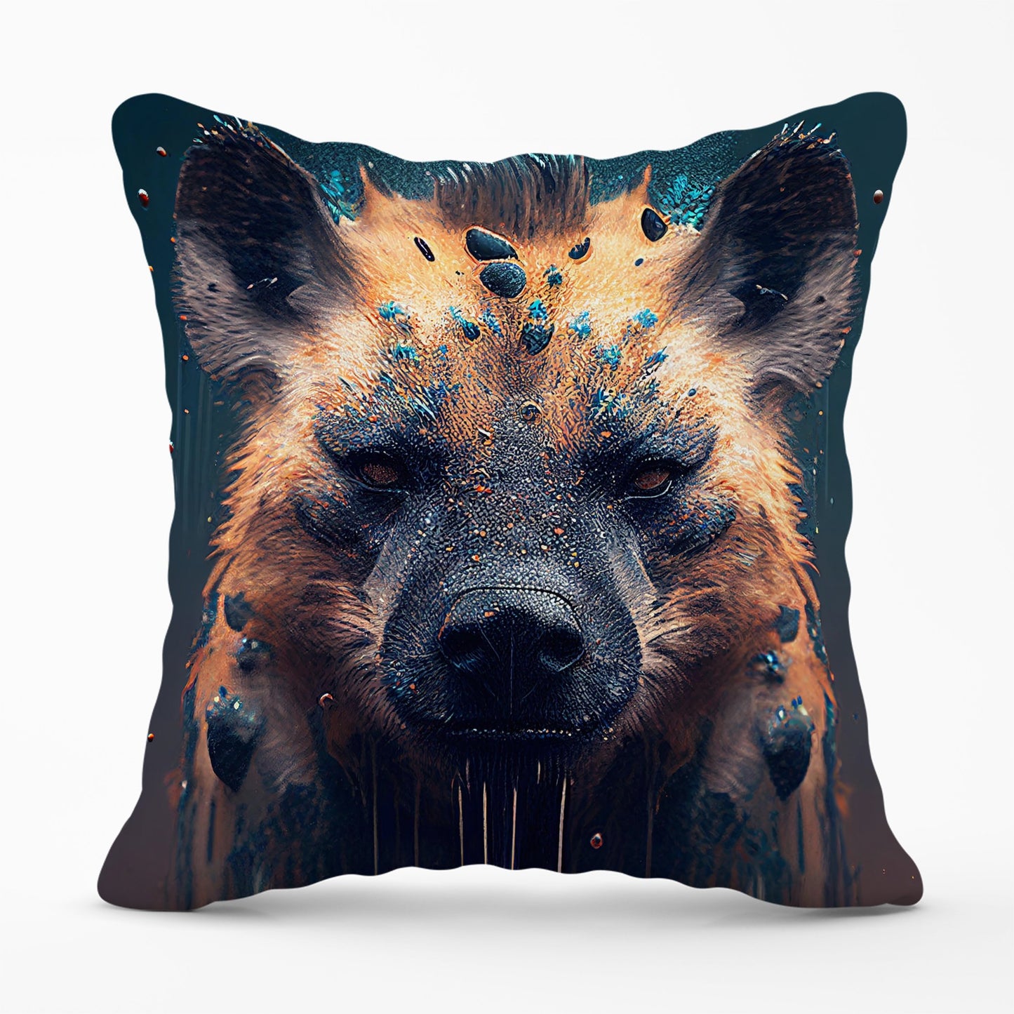 Hyena Face Splashart Dark Background Cushions