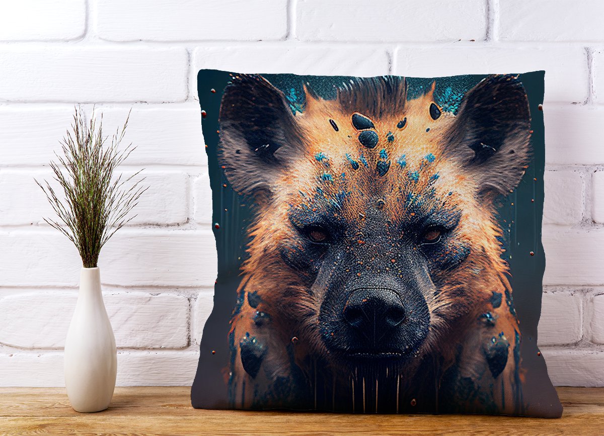 Hyena Face Splashart Dark Background Cushions