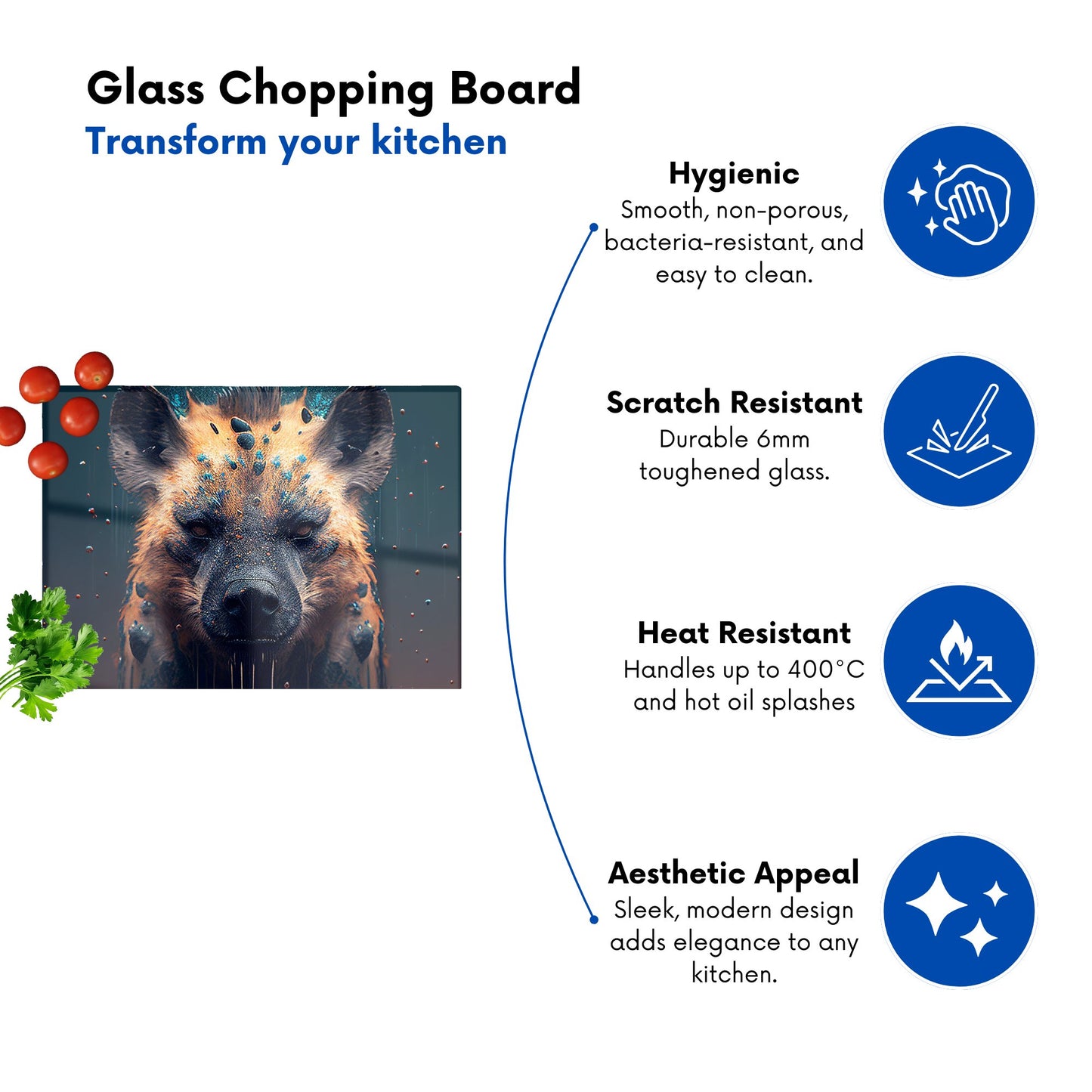 Hyena Face Splashart Dark Background Glass Chopping Board